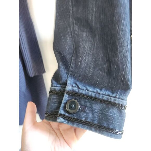 Jones New York Dark Wash Blue w/Sequins Detail Cotton Denim Jacket size 3X - Picture 6 of 12